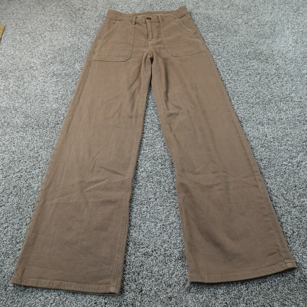 American Eagle Pants Womens 00 Brown Tan High Rise Baggy Wide Leg Stretch Boho